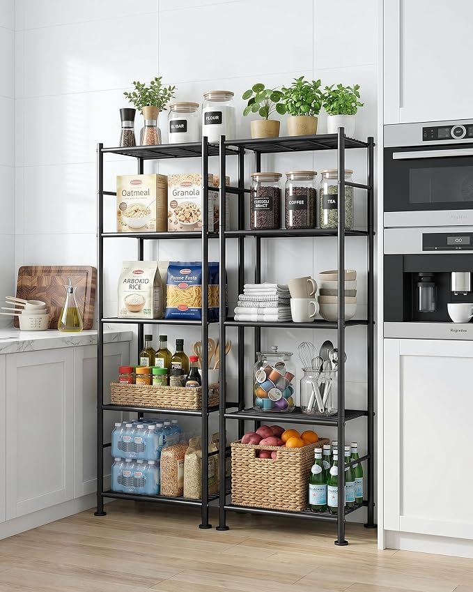 Sakugi Storage Shelves - Set of 2, 5-Tier Metal Shelf Organizer, Space-Saving Garage Shelving with Leveling Feet, Standing Shelves Organizer for Kitchen, Laundry, Pantry (18.4" x 12.6" x 57.4", Black) - Image 7
