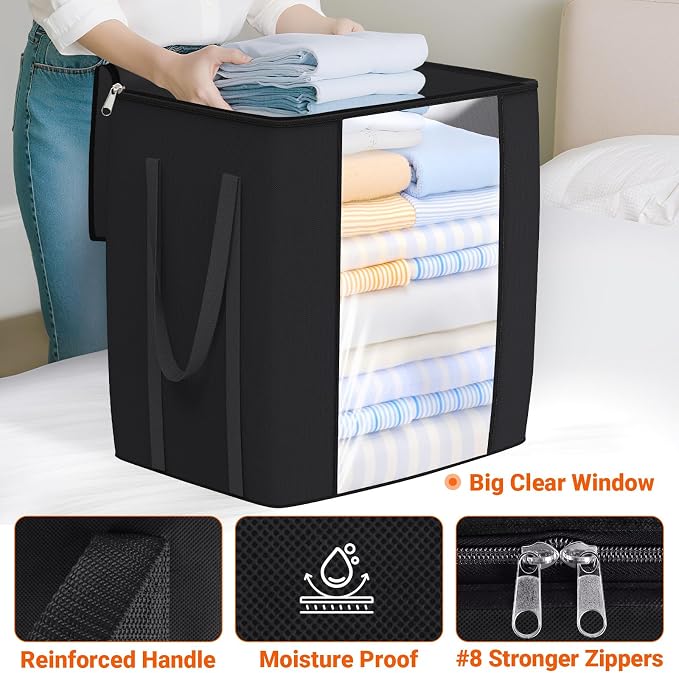 TasticTotes 120L Extra Large Blanket Clothes Storage Bags, Gray, 2 Pack | Foldable Blanket Storage and Organization, Thick Fabric Containers with Reinforced Handles & Zippers for Comforters, Bedding - Image 4