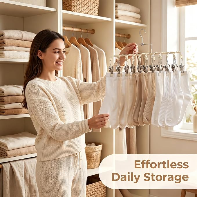 Pants Hangers with 20 Clips, Space Saving Hanging Closet Organizer (Beige) - Image 8