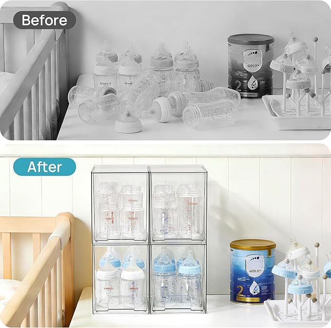 Vtopmart Clear Stackable Storage Drawers, 4 Pack Tall Plastic Organizers - Image 4