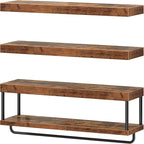 QEEIG Bathroom Floating Shelves Over Toilet - Wall Mounted Shelf Toilet Paper Storage Farmhouse 32 inch Long Set of 3, Rustic Brown (027-80BN3) - Image 8