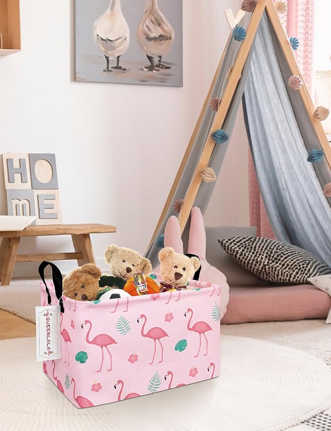 Rectangular Collapsible Laundry Basket with Side Handles, Pink Flamingo - Image 8