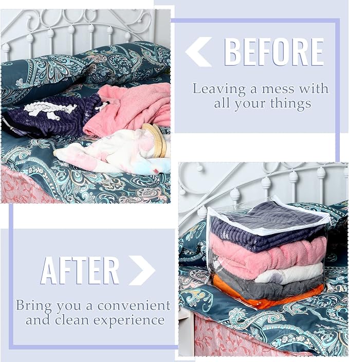 Shappy 6 Packs Clear Plastic Storage Bags with Zipper, 12 x 12 x 12 Inch | Sweater Bags, Moth Proof Protection, Vinyl, For Blankets Clothes Bed Sheet Comforters Pillows Quilt Closet Linen Organizer - Image 5