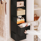 YOUDENOVA Hanging Closet Organizer, Hanging Shelves with Drawers, Black | Closet Organizers and Storage with 6 side pockets, Foldable Storage for Clothes, Socks, Underwear & More, Breathable Fabric - Image 5