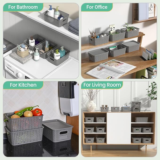 Ohmlove 8 Pack Plastic Storage Baskets with Lids for Organization - Image 7