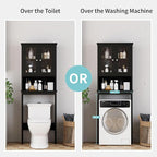 Shintenchi Over The Toilet Storage Cabinet, Bathroom Shelf Organizer with Anti-Tip Device Small Freestanding Space Saver with Adjustable Shelf and Glass Door, Black - Image 5