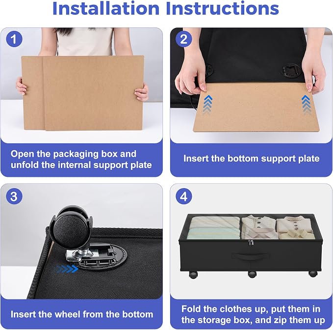 Babenest 4-Pack Under Bed Storage Organizer on 6 Wheels for Clothes - Image 7