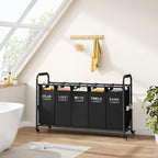 Tajsoon 5 Bag Laundry Sorter, 5 Section Laundry Hamper with Wheels, Black - Image 6