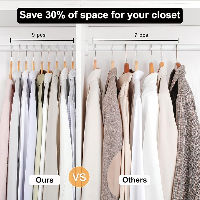 TOPIA HANGER Wooden Hangers 30 Pack, 0.28-inch Slim & Durable Clothes Hangers Space Saving, Natural Wood Hanger with 360°Swivel Hook and Non-Slip Shoulder Notches for Coat,Shirt, Camisole, Dress-CT51N - Image 5