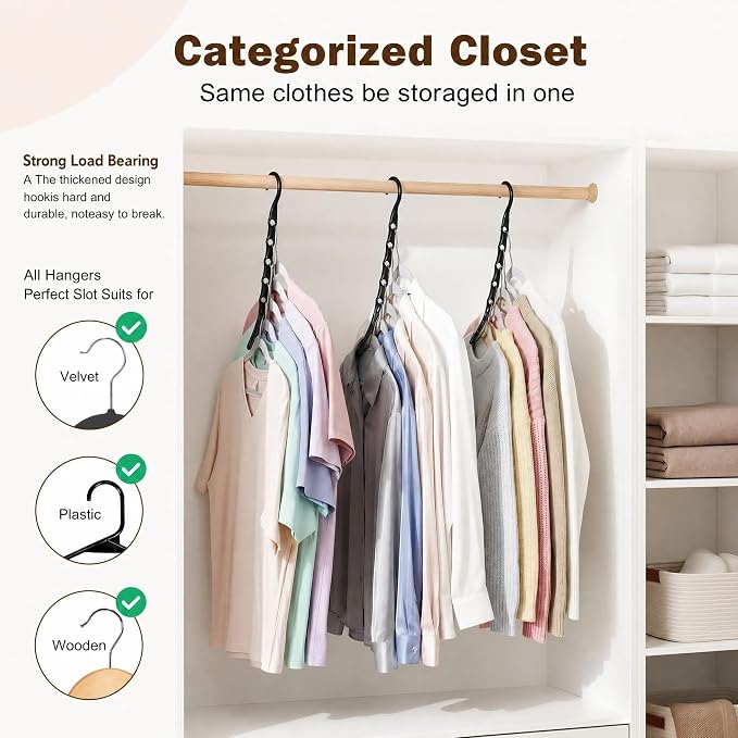 HOUSE DAY 10 Pack Space Saving Hangers, Black, Premium Smart Hanger | Space Saver Hanger Organizer, Closet Organizer and Storage for Dorm, Apartment, Dorm Room Essentials for Grouping Clothes - Image 9