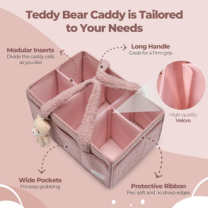 PeraBella Baby Diaper Caddy Organizer with Handle, Boy & Girl Shower Gift Basket, Portable Diaper Storage Basket Bin for Wipes, Newborn Baby Essentials Registry Search Must Haves, Car Caddy Organizer - Image 3