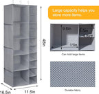 Libeder Shoe Organizer for Closet, 15 Shelf Hanging Closet Storage Shelves - 10 Shoe Rack Organizer and 5 Compartment for Clothes with 6 Side Mesh Pockets for Scarves Socks,Gloves, Grey - Image 2