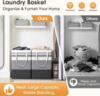 HomeHacks 2 Pack Large Laundry Baskets, Laundry Hampers Bags (Grey 75Lx2) | Waterproof, Freestanding, Collapsible Clothes Hamper with Reinforced Handles in Laundry Room, Dorm, Bathroom, Bedroom - Image 4