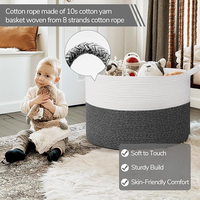 INDRESSME 115L Extra Large Woven Rope Blanket Basket Living Room - Image 3