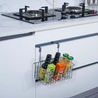 JUNCHU CHERRY Wire Hanging Storage Basket 2 Packs, Wall Mounted Kitchen Bathroom Storage Basket, Multi-Functional, No Punching, Strong Bearing, Chrome - Image 9