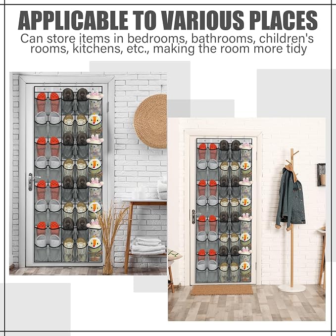Windyun 2 Pcs 40 Pocket Over The Door Shoe Organizer, Gray - Image 6