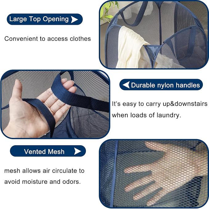 Foldable Clothes Basket Mesh Pop Up Laundry Hamper for Apartment, RV - Image 2