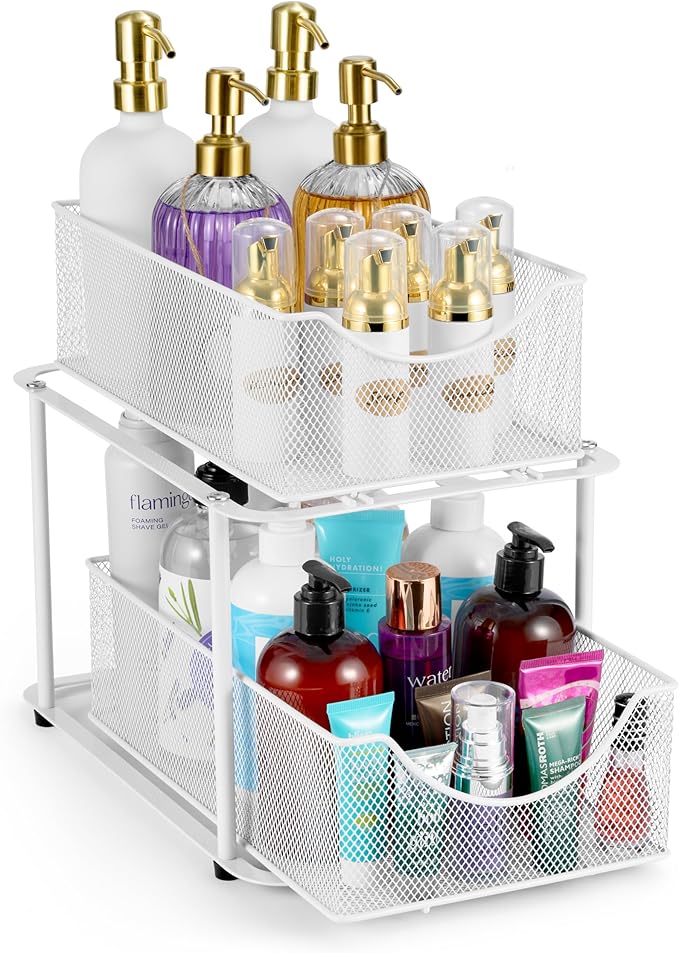 Sorbus Pull-Out Under Sink Organizer, Mesh Construction (White, 1 Pack) by Sorbus