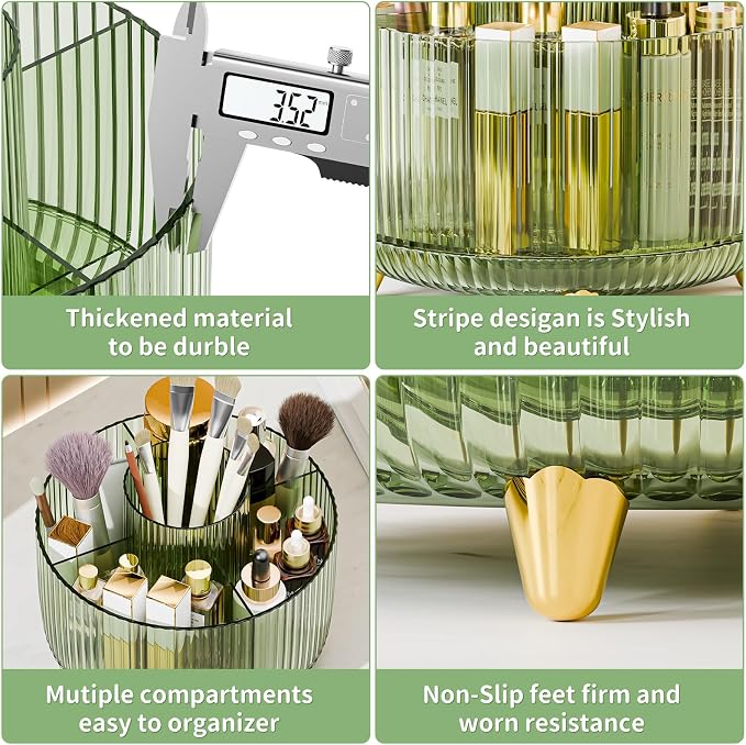 fanado 360° Rotate Makeup Brush Holder Organizer, Makeup Organizers Countertop, Makeup organization and Skincare Storage for Vanity, Desktop, Bathroom (Clear Green) - Image 5