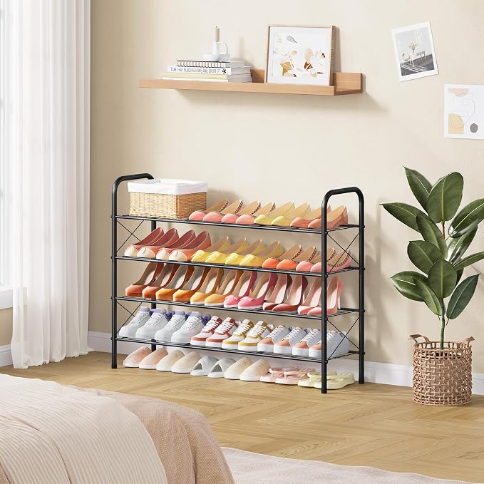 Hoctieon 4 Tier Mesh Style Shoe Rack, Entryway Shoe Shelf, Shoe Storage Organizer, Shoe Rack for Closet, Space Save for Bathroom, Garage, Hallway, Bedroom, Living Room, Black - Image 5