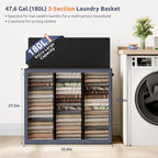 SOLEDI 180L 3-Section Laundry Hamper with Lid, Extra Large Dirty Clothes Basket with Sturdy Handles for Laundry Room & Bedroom - Durable Organizer for Sorting Laundry - Image 2