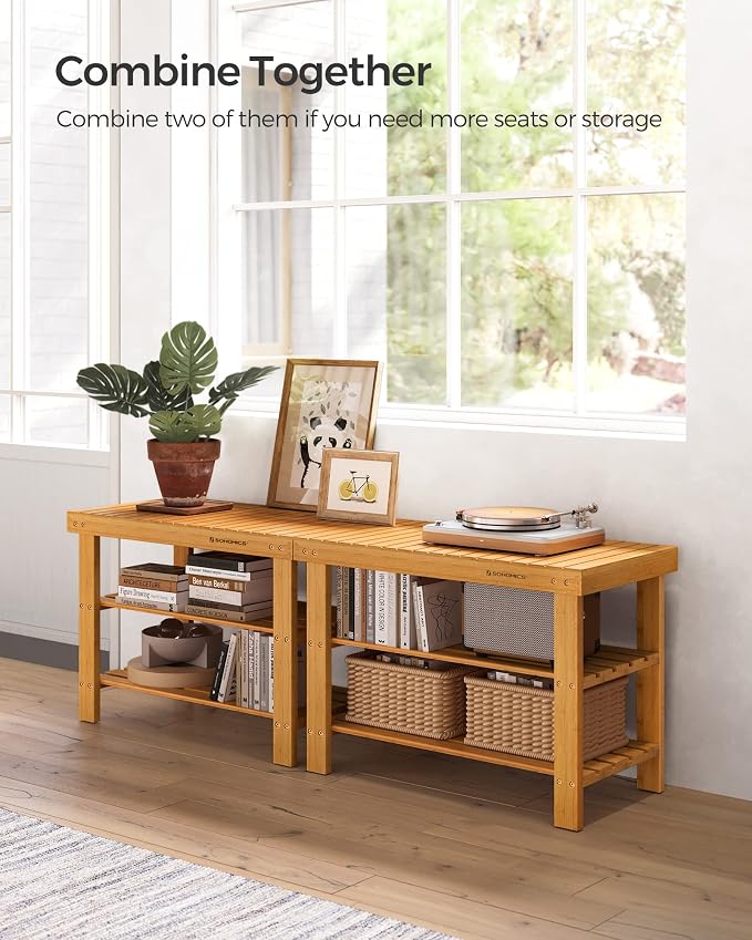 SONGMICS Shoe Rack Bench, 3-Tier Bamboo Shoe Storage Organizer, Entryway Bench, Holds Up to 286 lb, 11.3 x 27.6 x 17.8 Inches, for Entryway Bathroom Bedroom, Natural ULBS04N | Shoe Storage Organizer, Holds Up to 286.6 lb, Natural, BAMBOU Collection ULB... - Image 7