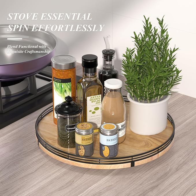 AMH 16-Inch Farmhouse Oak Lazy Susan Organizer for Table and Cabinet - Image 2