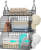 HapiRm Hanging Closet Organizer Storage - 3 Tier Metal Stackable Hanging Closet Shelves with Dividers and S Hooks, Foldable Clothes Shelves for Clothes, Pants, Shoes, Coat, Hats Clutches Accessories by HapiRm