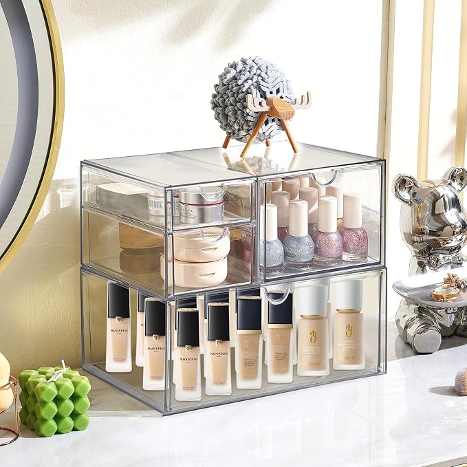 Prsildan Acrylic Drawer Makeup Organizer with 4 Drawers - Image 2