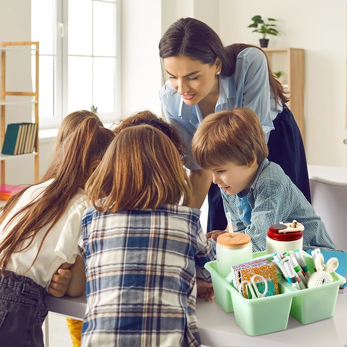 6 Pack Plastic Classroom Organizer Caddy with Handle, Morandi - Image 4