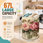 Vintage Peony Flower Laundry Basket,Foldable Oxford Laundry Hamper with Handles,Collapsible Clothes Storage Bucket Tote Bag for Laundry Room,Bathroom,Bedroom,Dorm - Image 2