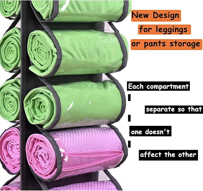 Legging Storage Bag Storage Hanger Can Holds 24 Leggings or Shirts Jeans Compartment Storage Hanger, Foldable Leggings Organizer Clothes Portable Closets Roll Holder (Grey-2) - Image 4