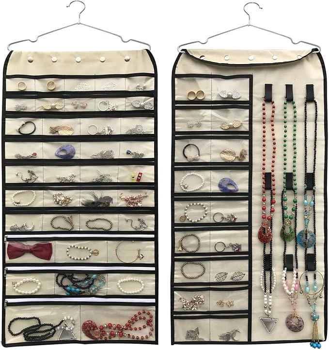 BB Brotrade Hanging Jewelry Organizer,Accessories Organizer,56 Pocket Organizer for Holding Jewelries (Beige-56 Pockets) by BBBrotrade