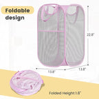 HOUSE AGAIN 2Pack Strong Mesh Pop Up Laundry Hamper, 70L Collapsible Laundry Basket with Steel Frame, Double‑Stitched Handles & Side Pocket, Foldable Dirty Clothes Hamper for Dorm, Bedroom, Light Pink - Image 8