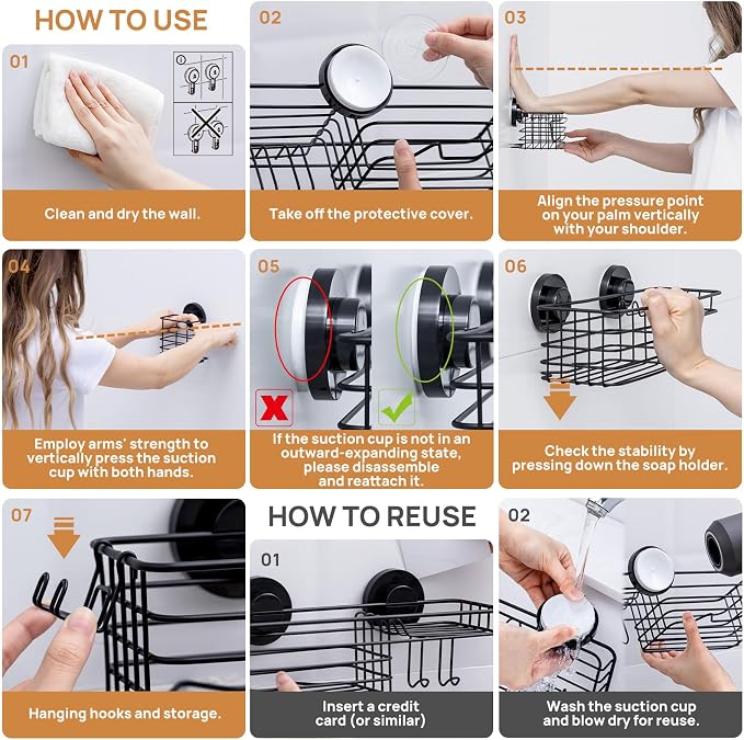 LEVERLOC Shower Caddy Suction Cup, Bathroom Organizer for Inside Shower - Image 8