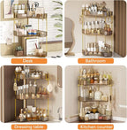 3-Tier Corner Bathroom Counter Organizer，Makeup & Skincare Shelf with Built-in Brush Holder，Space-Saving Bathroom Countertop Organizer for Skincare, Perfume, Cosmetics(Amber) - Image 8