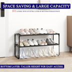Long Shoe Rack, 2-Tier Stackable Shoe Organizer for Closet, Entryway, Hallway, Extra Bottom Layer, Holds 12-15 Pairs, Sturdy & Durable Waterproof Fabric Shelf, Space-Saving,Black(35.8" Wide) - Image 4