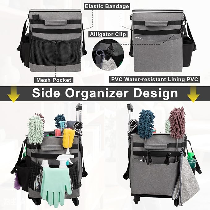 Large Rolling Cleaning Caddy with Wheels, Cleaning Supplies Organizer - Image 7