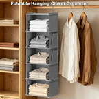 Foldable Hanging Closet Organizer, 5-Shelf Hanging Shelves with Side Pockets, Space Saving Storage for Clothes and Accessories - Image 3