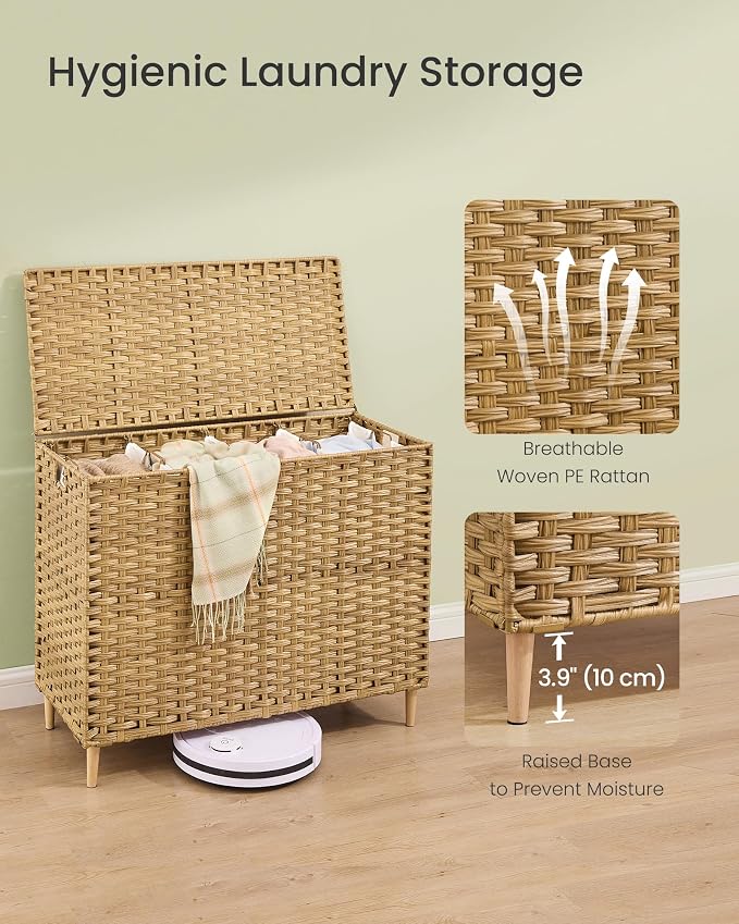 SONGMICS 4-SectionLaundry Hamper With Lid, PE Rattan, 55.5 Gallons (210 L) - Image 5