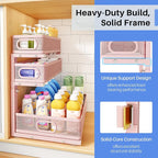 Under Sink Organizer, 3-Tier Thickened Metal Pull out Cabinet Organizer Shelf, Height Adjustable Slide out Storage Drawer Rack for Kitchen Bathroom Pantry Laundry Home Organization, 2-Pack, Pink - Image 6