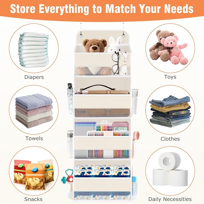 Over The Door Organizer Storage Large Capacity Hanging Bedroom Storage | 4 Shelves, 40 LB Capacity, Foldable Mesh Design, Clear Window, Sturdy, Large Storage Organizer for Nursery, Pantry & Closet - Image 6