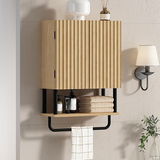 RUSTOWN Fluted Bathroom Wall Cabinet with 2 Doors, 3-Tier Medicine Cabinet by RUSTOWN
