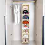 Berdeng Hanging Shoe Organizer for Closet with Side Mesh Pockets，Hat Racks for Baseball Caps，Shoe and Hat Holder & Storage，8-Shelf，Beige，1 Pack - Image 2