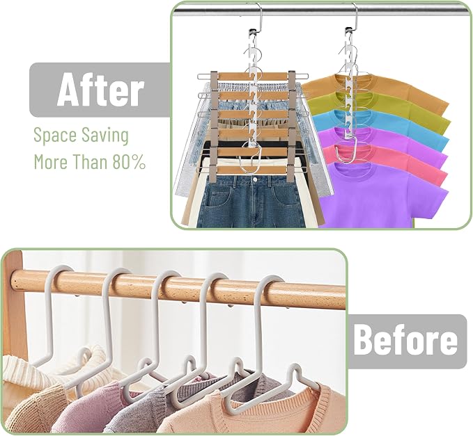 Mr. Pen- Metal Space Saving Hangers for Clothes, 8 Pack, 6 Slots | 360° Rotating Hooks, Metal Hangers, Wardrobe Organizer, Magic Cascading Hanger, Closet Space Saver - Image 6