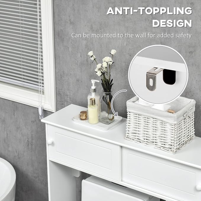 HOMCOM Over The Toilet Bathroom Cabinet Storage Cabinet White - Image 4