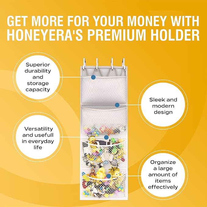 Honeyera The Original Storage for Stuffed Animals, Over Door Organizer for Stuffies, Baby Accessories, Toy Plush organizer, Breathable Hanging Storage Pockets Big Girls Toddler Large Bag (rainbow) - Image 6