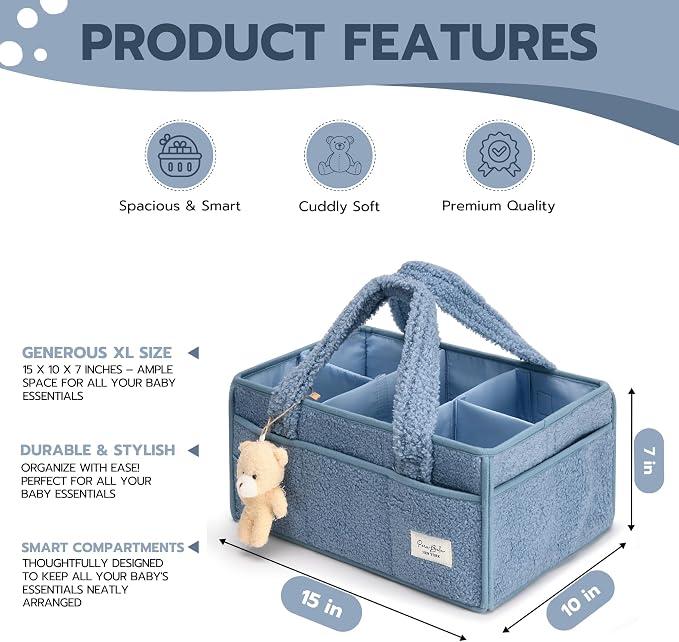 PeraBella Baby Diaper Caddy Organizer with Handle, Boy & Girl Shower Gift Basket, Portable Diaper Storage Basket Bin for Wipes, Newborn Baby Essentials Registry Search Must Haves, Car Caddy Organizer - Image 4
