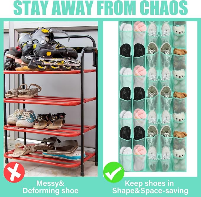 Windyun 1 Pcs 40 Pocket Over the Door Shoe Organizer Hang,Turquoise - Image 3