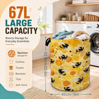 Cute Bee Laundry Basket,Foldable Oxford Laundry Hamper with Handles,Collapsible Clothes Storage Basket for Bedroom,Bathroom,or Laundry Room,20.8 x 16 Inches - Image 2